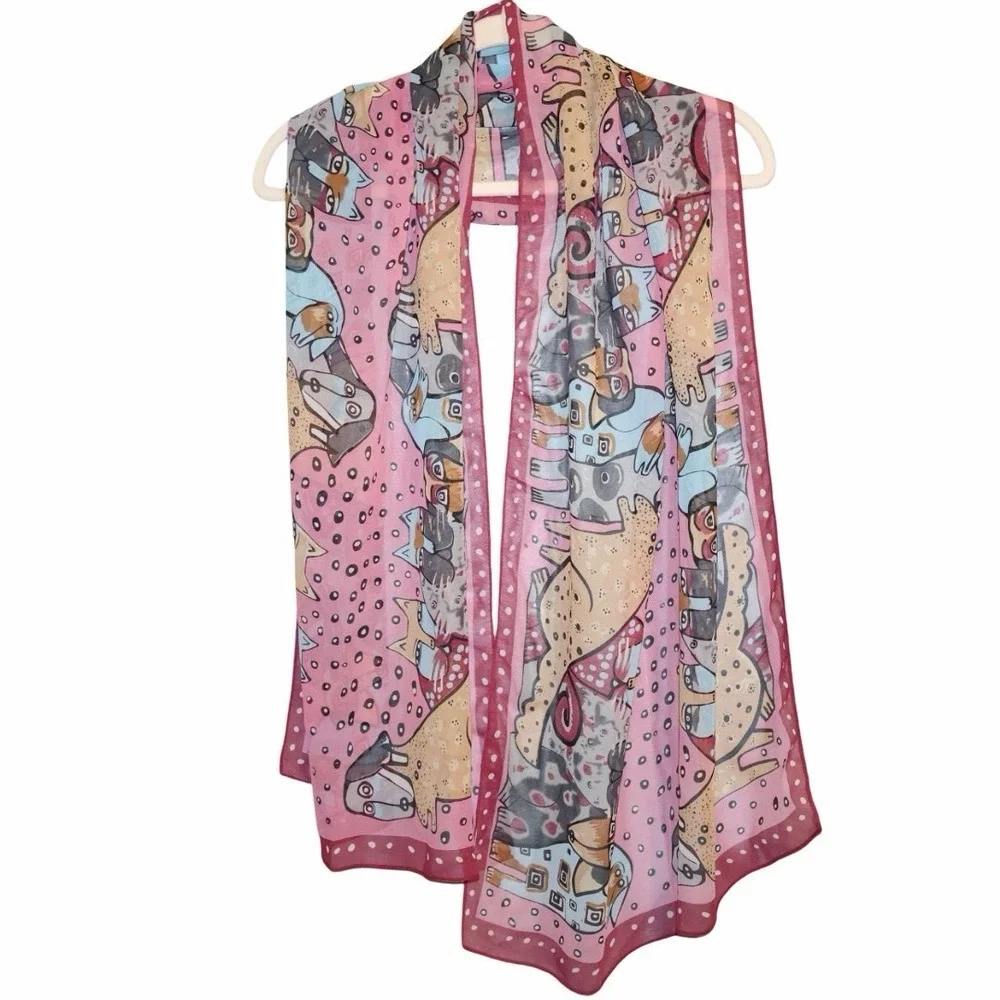 Long Cats And Dogs Novelty Scarf Chiffon Wrapable
